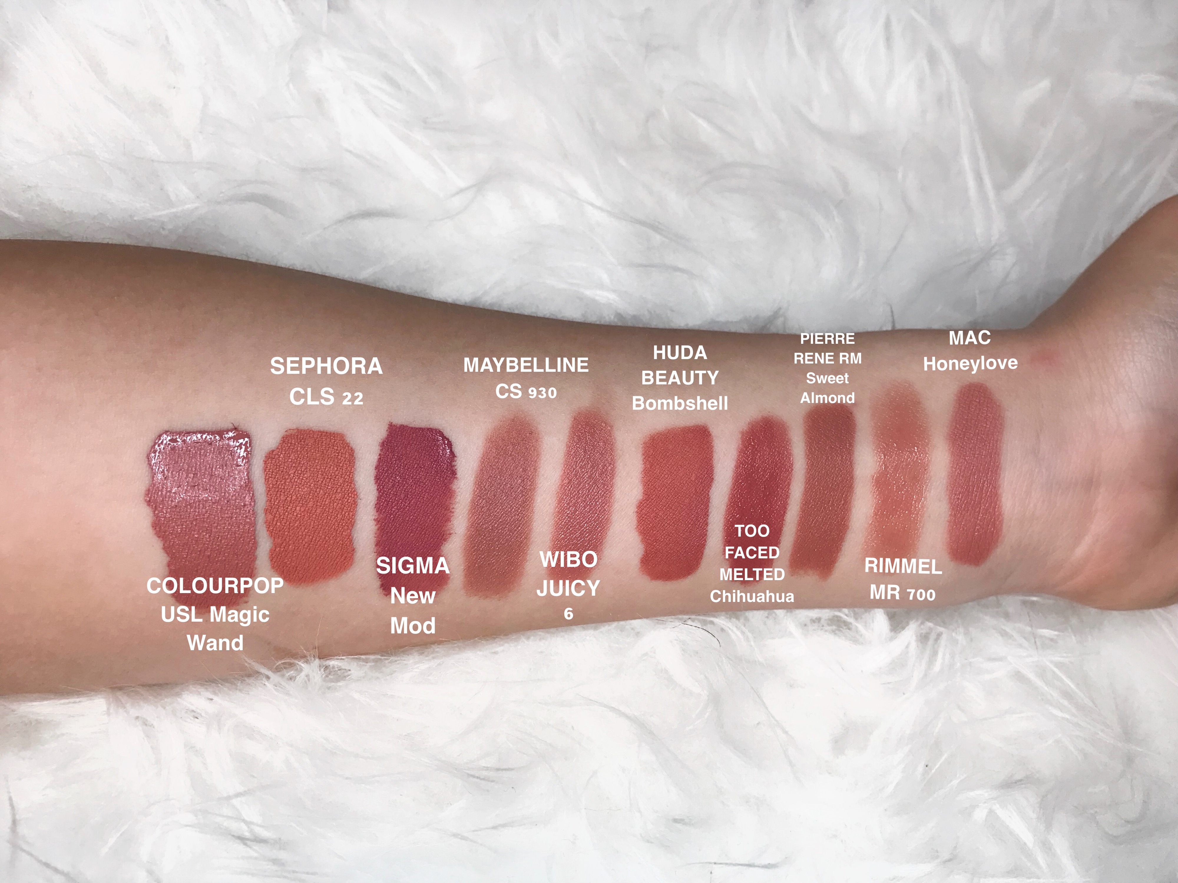 nude lipsticks swatches colourpop magic wand sephora cream lip stain 22 sigma new mod maybelline color sensational 930 wibo juicy color 6 huda beauty bombshell too faced melted chihuahua pierre rene sweet almond rimmel moisture renew 700 mac honeylove